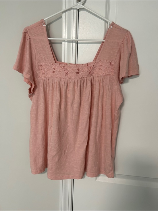 Lucky Brand Tops - Lucky Brand Blush Pink Lace-Trim Short Sleeve Top